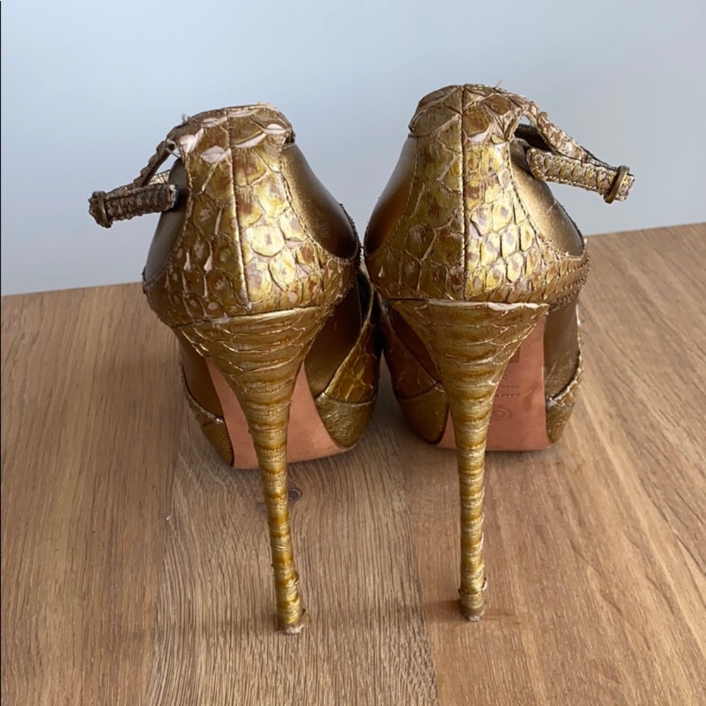Alexander Mcqueens Soft Leather Python Gold Heels - image 2